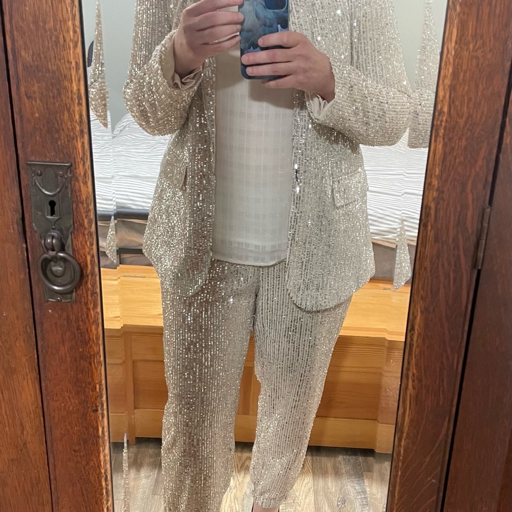 LOFT Gold Sequin Track Pants - Picture 3 of 6